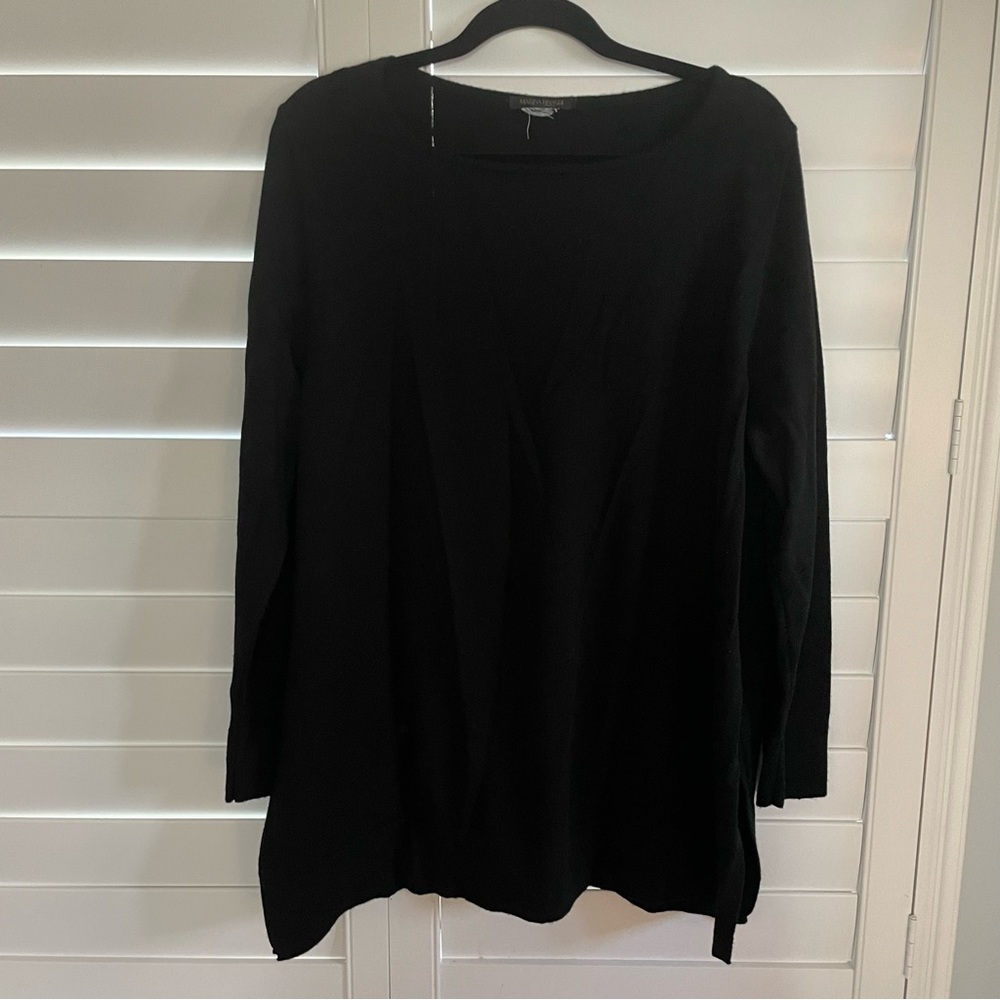 Marina Rinaldi 100% Virgin Wool Tunic Length Sweater Black Size Medium